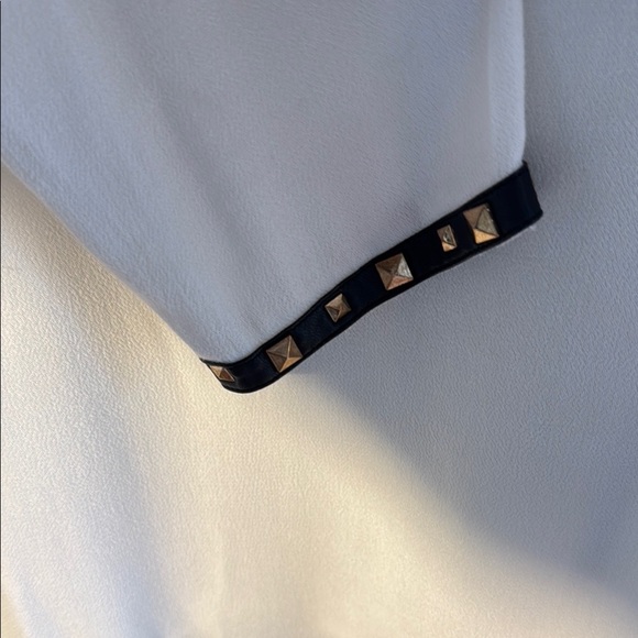 NWOT Generation Love White Top with Black Faux Leather and Gold Stud Accents - Picture 4 of 10